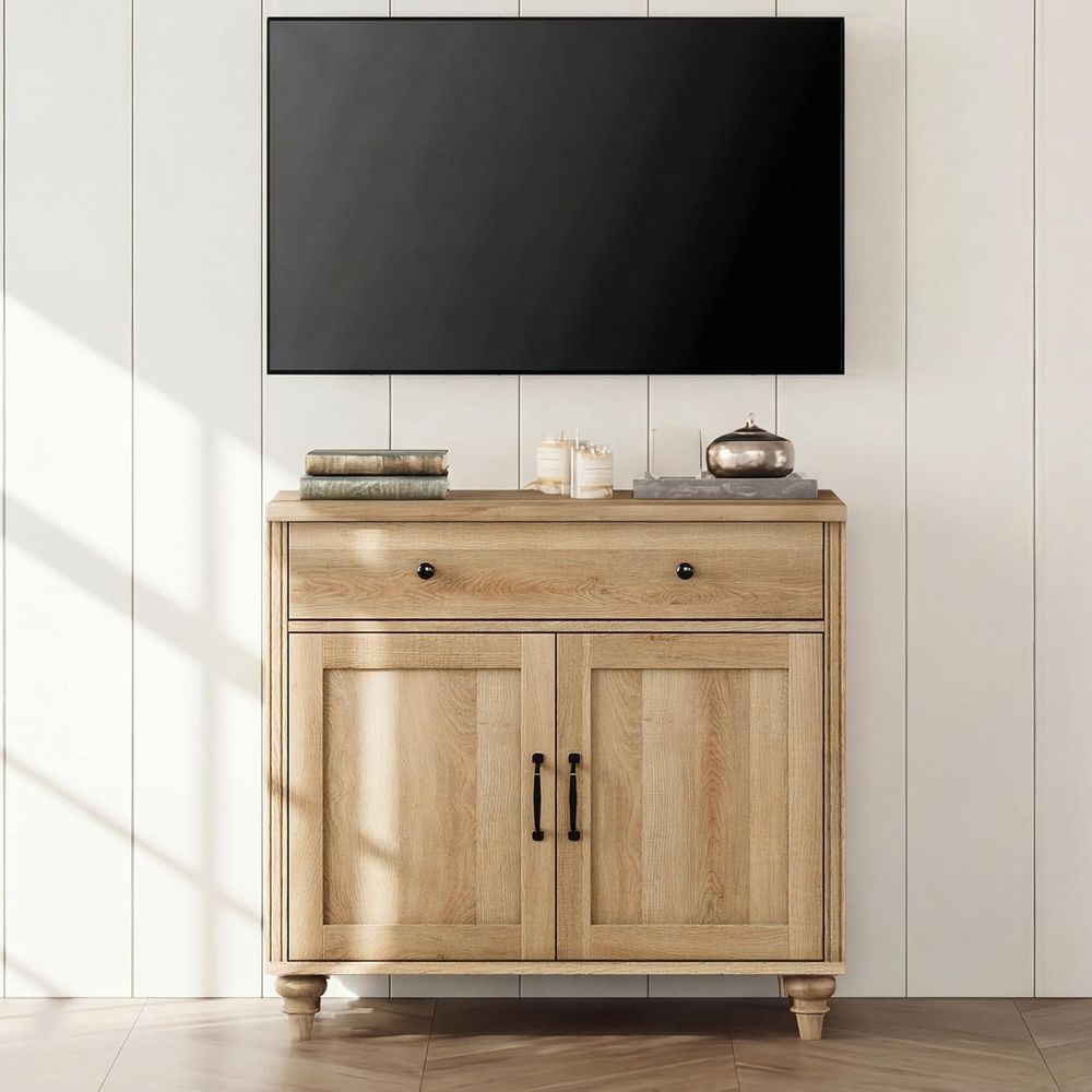 Storage & Organization - テレビ台または43インチテレビ用、2つのドアと1つの引き出し付き、アームハウス木製ユニットテレビ台、収納キャビネット付き、モダンエンターテイメントセンターテレビ台