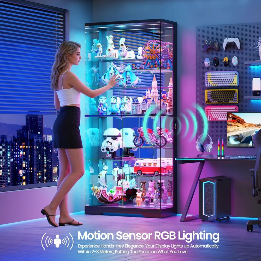 10段ガラス製ディスプレイキャビネット（RGBライト＆オート - Lighting のレビューと価格