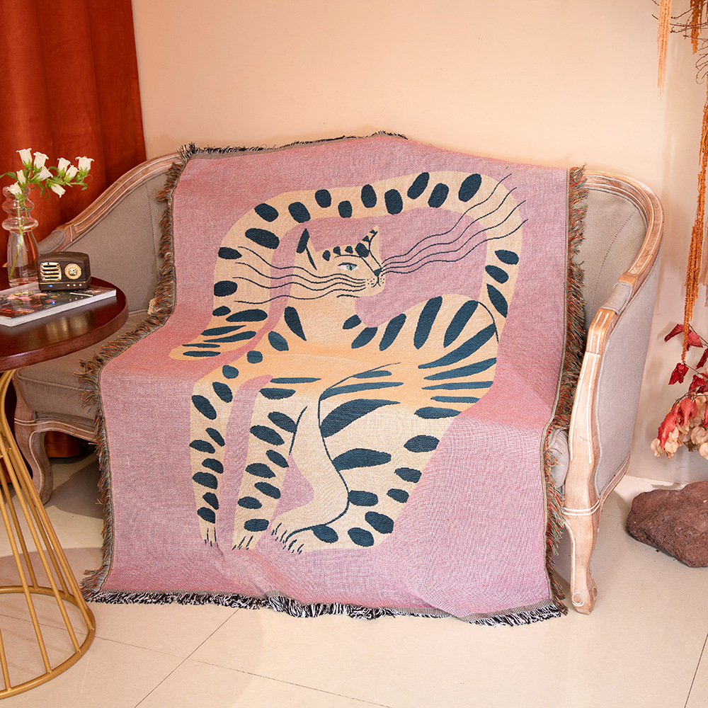 ピンクの女の子のための猫のパターンが付いているポリエステルの - Boho Throw Blanket Fringe のレビューと価格