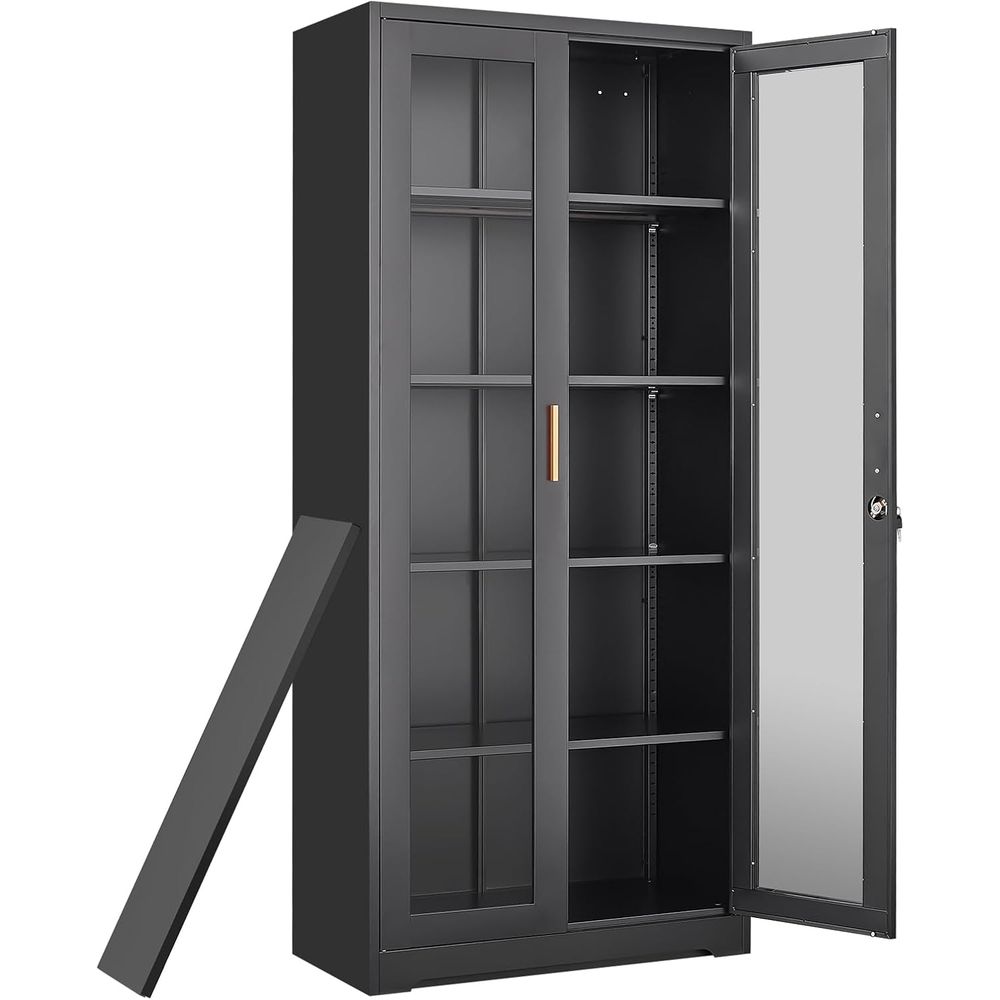 ガラス扉付きキュリオディスプレイキャビネット、高さ71インチ - Storage & Organization のレビューと価格