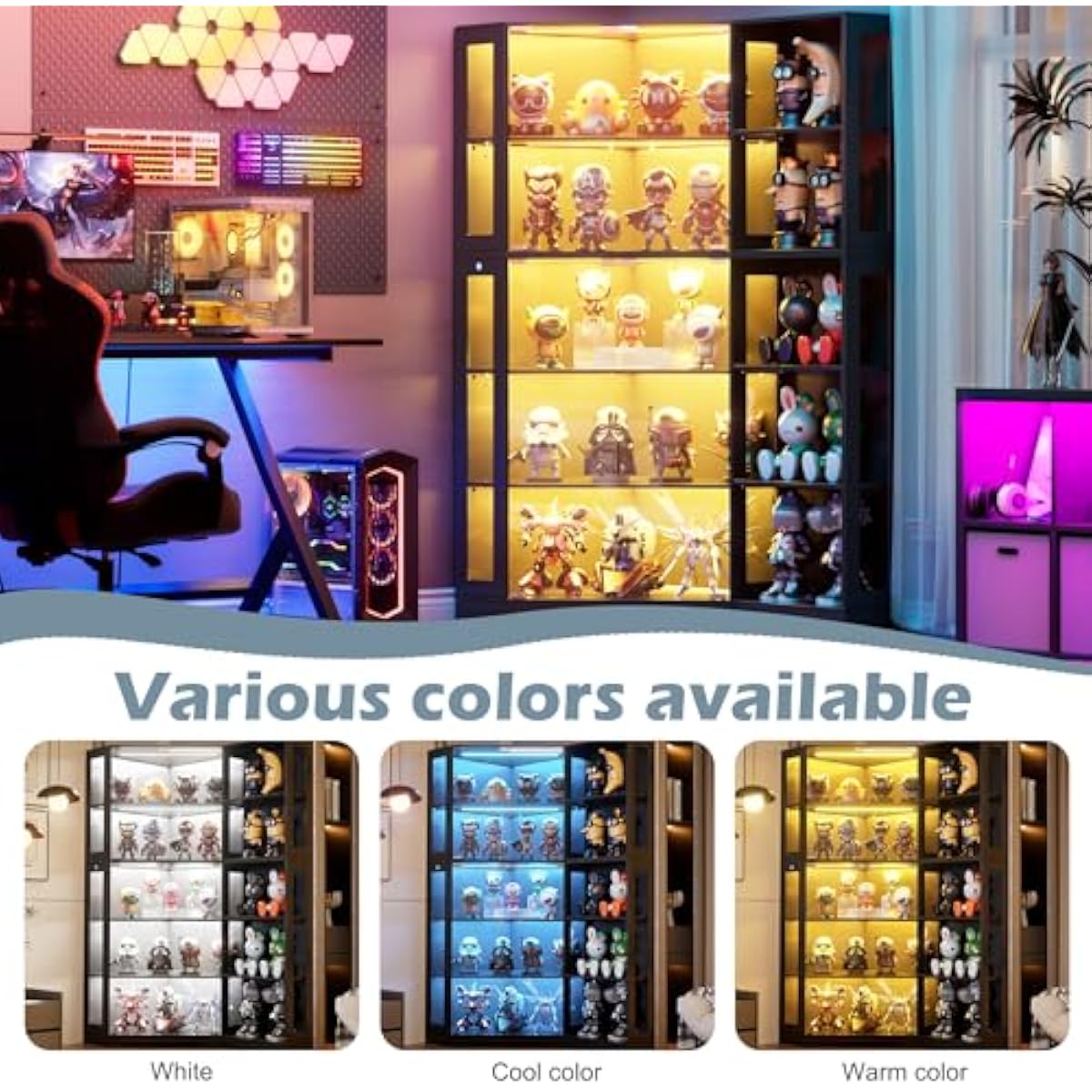 強化ガラス扉付きディスプレイキャビネット、調整可能な棚を備え - Lighting のレビューと価格