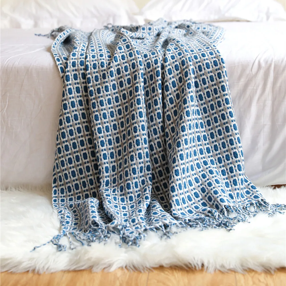 幾何学模様の格子柄ジャカード織りブランケット。ボヘミアン調の - Boho Throw Blanket Fringe のレビューと価格