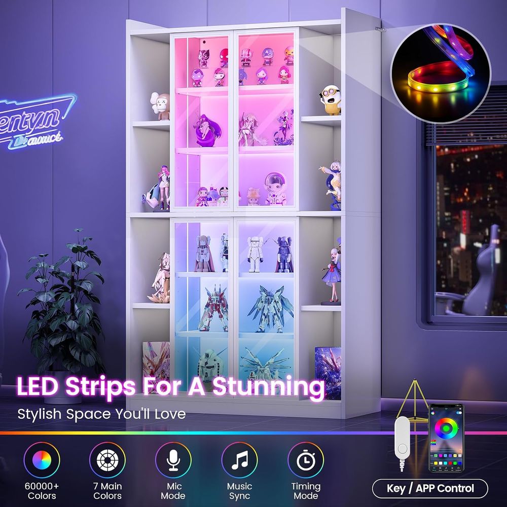 高さ71インチの6段ディスプレイキャビネット、調節可能な棚付 - Lighting のレビューと価格