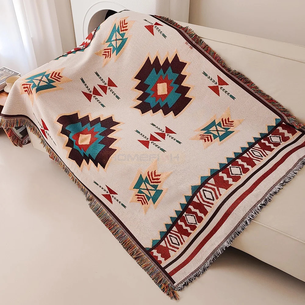 アステカ柄オーバーサイズボホスローケット、フリンジ付きサウス - Boho Throw Blanket Fringe のレビューと価格