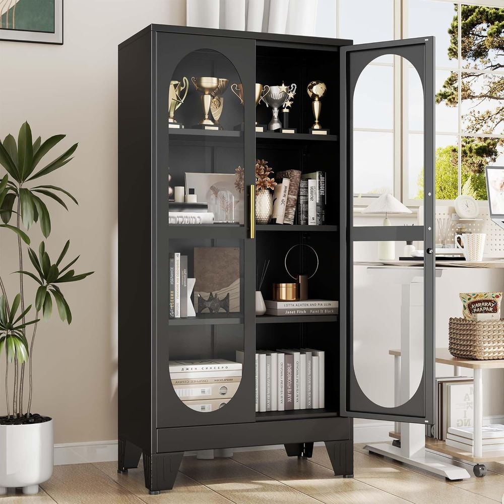 61インチのガラス製ディスプレイキャビネット（ロック付き）、 - Storage & Organization のレビューと価格