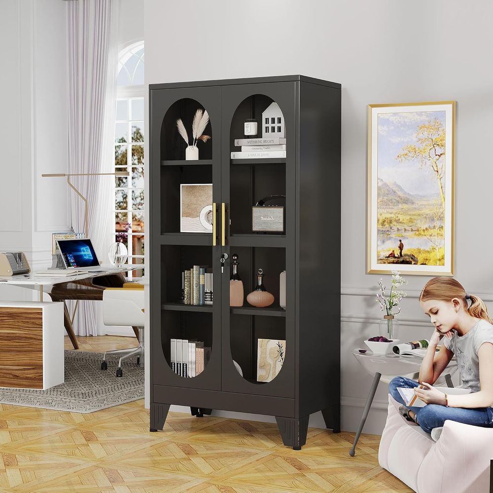 61インチのガラス製ディスプレイキャビネット（ロック付き）、 - Storage & Organization のレビューと価格