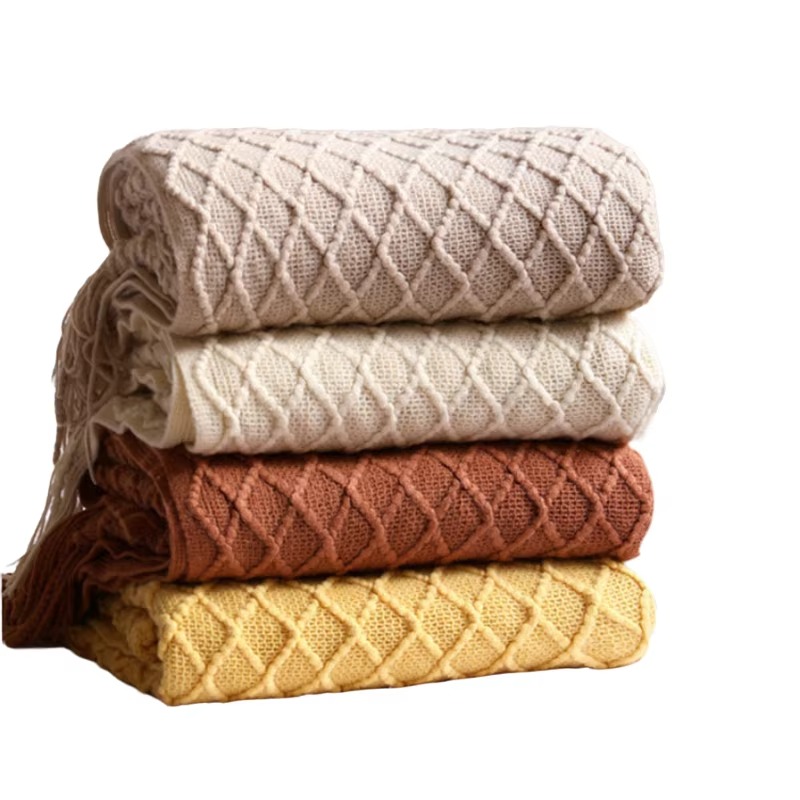 テキスタイルシティ ダイヤモンドニット サッシュ付きブランケ - Boho Throw Blanket Fringe のレビューと価格