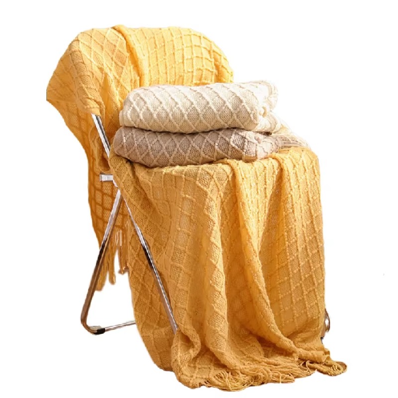 テキスタイルシティ ダイヤモンドニット サッシュ付きブランケ - Boho Throw Blanket Fringe のレビューと価格