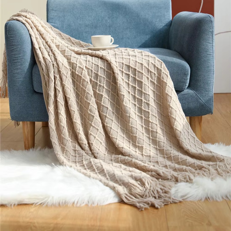 テキスタイルシティ ダイヤモンドニット サッシュ付きブランケ - Boho Throw Blanket Fringe のレビューと価格